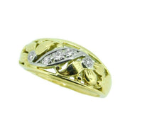 18k Yellow Gold Carved Flower Genuine Natural Diamond Ring Band (#J4690)