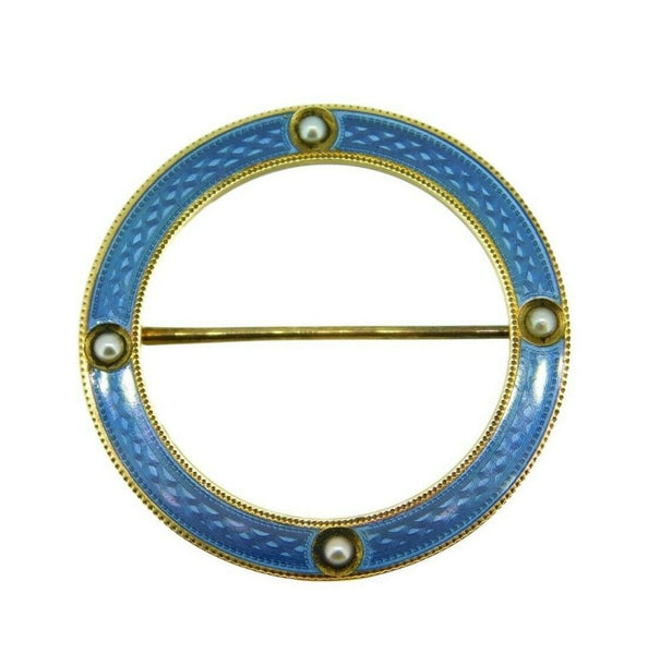 Victorian 14k Yellow Gold and Blue Enamel Circle Pin (#J1652)