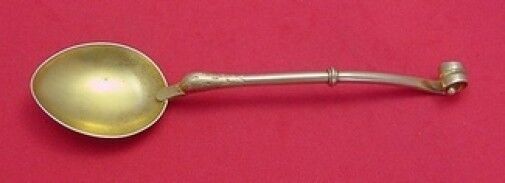 German Sterling Silver Pattern Unknown Place Soup Spoon w/Duck Vermeil Figural