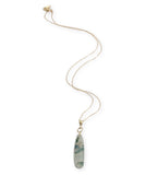 14k Gold 8.28 Carat Genuine Natural Moss Agate Teardrop Pendant w/Chain (#J7260)