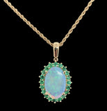 14k Yellow Gold 2.83 Carat Australian Genuine Opal Pendant w/ Emeralds (#J7450)