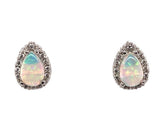 Platinum Pear Shape Australian Genuine Opal Diamond Halo Stud Earrings (#J7425)