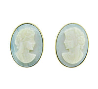 14k Yellow Gold Carved Genuine Natural Opal Cameo Earrings (#J3020)