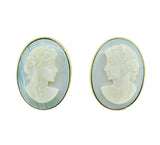 14k Yellow Gold Carved Genuine Natural Opal Cameo Earrings (#J3020)