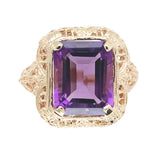 10k Yellow Gold 4.38 Carat Genuine Natural Amethyst Filigree Ring 7.75 (#J7444)