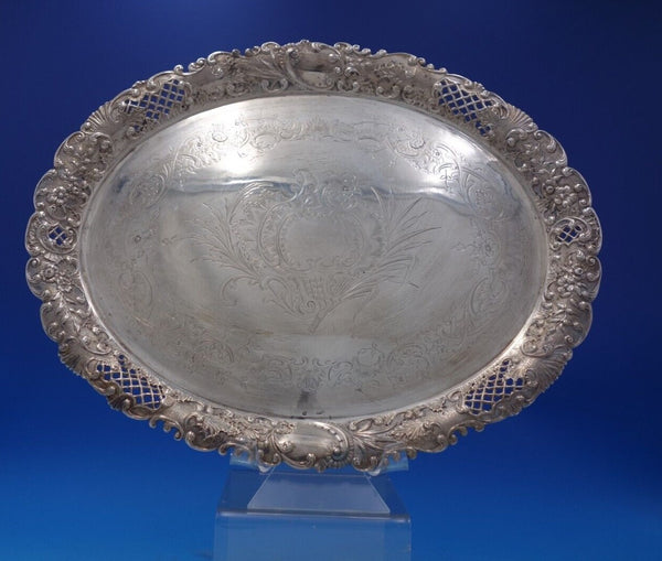 Vincenz Carl Dub Austrian .800 Silver Tray Oval Pierced Lattice Flowers #6813-2