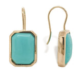 14k Yellow Gold Genuine Kingman Turquoise Rectangular Drop Earrings (#J7322)