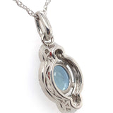 Platinum Genuine Natural Aquamarine and Diamond Pendant with Chain (#J6968)