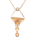 14k Gold Arts and Crafts Style Genuine Natural Opal Festoon Necklace (#J4880)