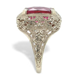 14k White Gold 4 Carat Genuine Natural Rubellite Filigree Ring 7.25 (#J7553)