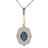 10k White Gold Filigree Art Deco Pendant with Original Paperclip Chain (#J6201)