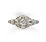 Art Deco 18k White Gold Filigree .16ct Genuine Natural Diamond Ring (#J6182)