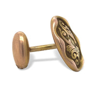 Pair of 14k Rosey Yellow Gold Oval Men's Cufflinks with Scrollwork (#J6870)