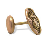 Pair of 14k Rosey Yellow Gold Oval Men's Cufflinks with Scrollwork (#J6870)