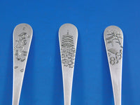 Japanese Sterling Silver .950 Demitasse Spoons with Engraved Scenes Set of 6