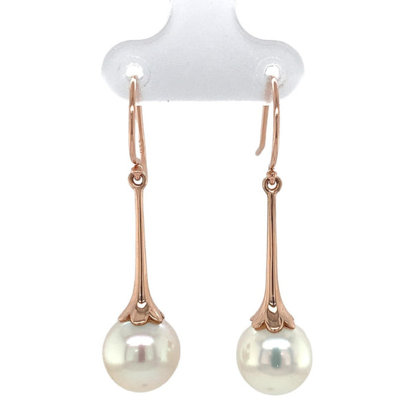 14k Rose Gold Drop Earrings with 9.9mm Cultured South Sea Pearls (#J7323)