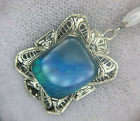 10k White Gold Art Deco Filigree 2.91 Carat Black Opal Pendant (#J5321)