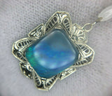 10k White Gold Art Deco Filigree 2.91 Carat Black Opal Pendant (#J5321)