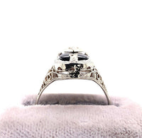 14k White Gold Genuine Natural Onyx Filigree Ring with Diamond Jewelry (#J5708)