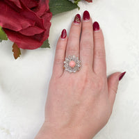 18k White Gold 3.46 Carat Conch Pearl and Rose Cut Diamond Ring w/ Report #J7224