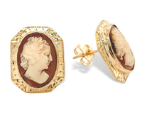 A Pair of 14k Gold Genuine Shell Cameo Earrings w/ Hand Engraved Frame (#J6965)