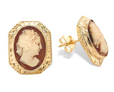 A Pair of 14k Gold Genuine Shell Cameo Earrings w/ Hand Engraved Frame (#J6965)