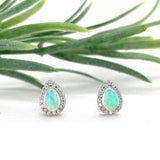 Platinum Pear Shape Australian Genuine Opal Diamond Halo Stud Earrings (#J7425)