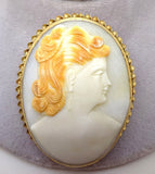Large Oval 14k Gold Genuine Natural Shell Cameo Pin / Pendant (#J3772)