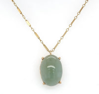 14k Yellow Gold Jadeite Jade Pendant with Bar Link Chain Jewelry (#J6223)