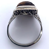 14k White Gold Filigree Genuine Natural Tiger's Eye Cameo Ring (#J4989)