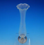Raimond Sterling Silver and Etched Glass Vase Ruffled Gadroon Bead Border #3642
