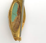 Hand Engraved 10k Yellow Gold Genuine Natural Turquoise Pin Jewelry (#J6049)
