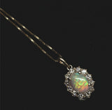14k Yellow Gold .67ct Australian Genuine Opal Pendant w/ Diamond Halo (#J7427)