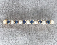 14k Yellow Gold Antique Montana Sapphire and Pearl Bar Pin Jewelry (#J7145)