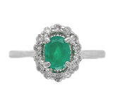 14k White Gold .59ct Genuine Natural Emerald and Diamond Halo Ring (#J7371)