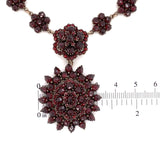 Rosette Genuine Natural Bohemian Garnet Necklace w/ Large Rosette Drop (#J6953)