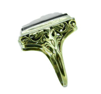 14k White Gold Filigree Genuine Natural Hard Stone Agate Cameo Ring (#J4694)