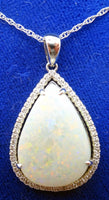 14k Gold 5.67ct Pear Genuine Natural Opal Pendant with .16ct Diamonds (#J3427)