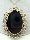 18k White Gold Genuine Natural Agate Stone Cameo Diamond Pendant (#J2463)