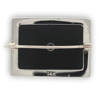 14k Gold Genuine Natural Black Onyx Filigree Brooch Pin with a Diamond (#J6693)