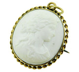 10k Yellow Gold White Lava Genuine Natural Cameo Pin Pendant (#J1036)