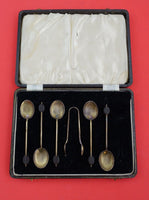 English Estate Sterling Silver Demitasse Spoon 6-pc in fitted box 1941  3 3/4"