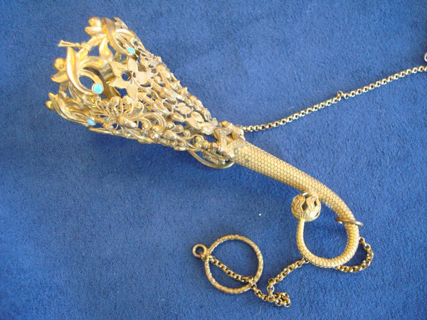 Gilt Brass Tussie Mussie Posey Posy Holder with Six Turquoise (#J1220)