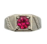 14k White Gold Men's Synthetic Lab-Created Ruby Ring Size 10.25 (#J7066)