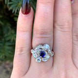 Platinum Blue Genuine Natural Sapphire and Diamond Ring Size 6.25 (#J6392)