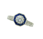 14k White Gold 1/2ct Genuine Natural Diamond Ring with Sapphire Halo (#J4626)