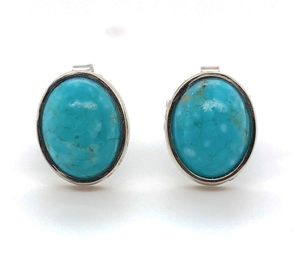 14k White Gold 2.74ct TW Genuine Natural Kingman Turquoise Stud Earrings #J6108