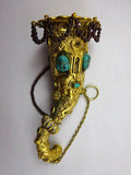 Asian Silver Gilt Tussie Mussie Posey Posy Holder w/ Garnets Turquoise (#J1244)