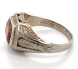 14k White Gold Hand Engraved Genuine Natural Citrine Ring Size 8 (#J7500)