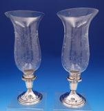 Garden Silversmiths Sterling Silver Glass Hurricane Lamp Candlestick Pair #8079